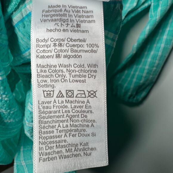 J. Crew Teal Seersucker Plaid Ruffle Mini Dress Size 8 - Picture 7 of 8